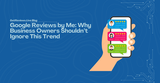 Illustration of a hand holding a phone showing star-rated reviews, used in a GetReviews.Live blog about Google Reviews by Me: Why Business Owners Shouldn’t Ignore This Trend
