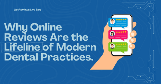 Illustration of a hand holding a phone showing star-rated reviews, used in a GetReviews.Live blog about Why Online Reviews Are the Lifeline of Modern Dental Practices