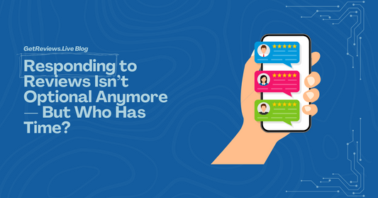 Illustration of a hand holding a phone showing star-rated reviews, used in a GetReviews.Live blog about Responding to Reviews Isn’t Optional Anymore — But Who Has Time?