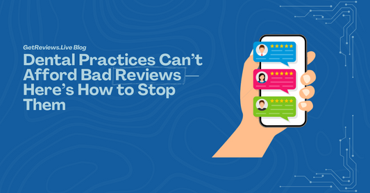 Illustration of a hand holding a phone showing star-rated reviews, used in a GetReviews.Live blog about Dental Practices Can’t Afford Bad Reviews — Here’s How to Stop Them