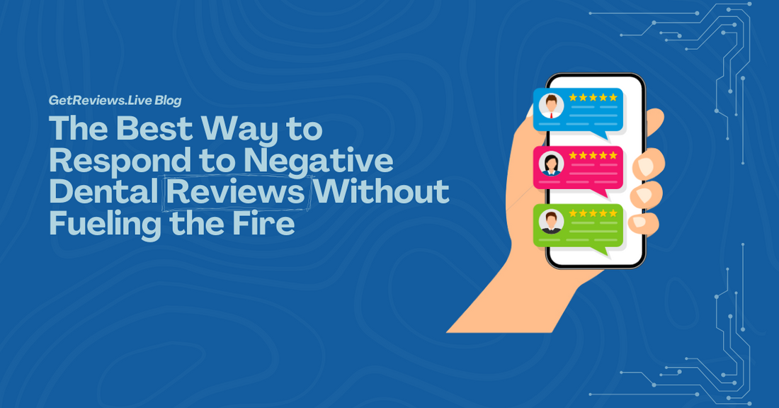 Illustration of a hand holding a phone showing star-rated reviews, used in a GetReviews.Live blog about The Best Way to Respond to Negative Dental Reviews Without Fueling the Fire