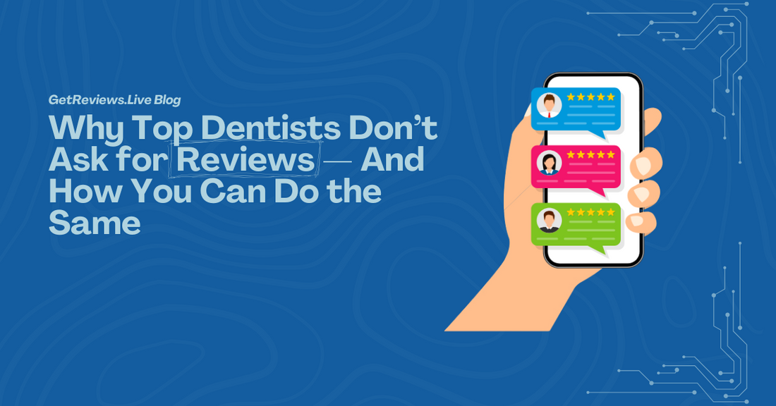 Illustration of a hand holding a phone showing star-rated reviews, used in a GetReviews.Live blog about Why Top Dentists Don’t Ask for Reviews — And How You Can Do the Same