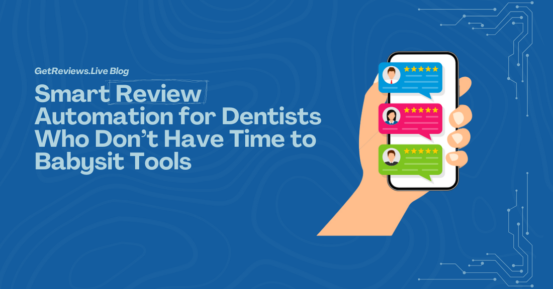 Illustration of a hand holding a phone showing star-rated reviews, used in a GetReviews.Live blog about Why Dental Staff Should Never Be in Charge of Google Reviews