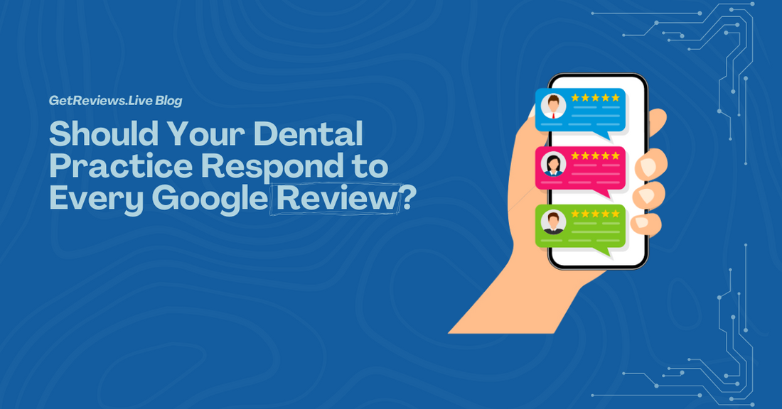 Illustration of a hand holding a phone showing star-rated reviews, used in a GetReviews.Live blog about Should Your Dental Practice Respond to Every Google Review?