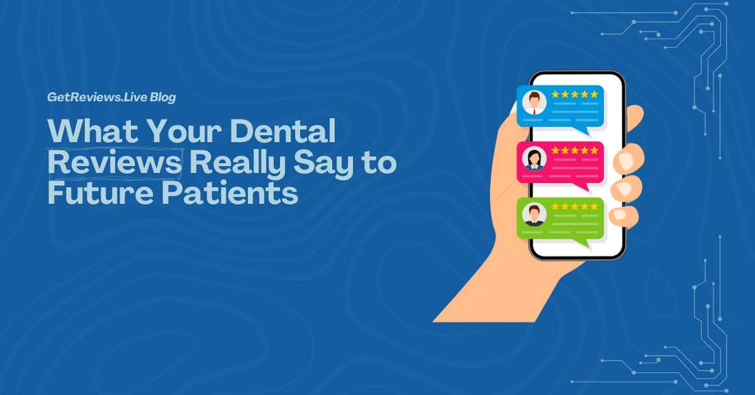 Illustration of a hand holding a phone showing star-rated reviews, used in a GetReviews.Live blog about What Your Dental Reviews Really Say to Future Patients