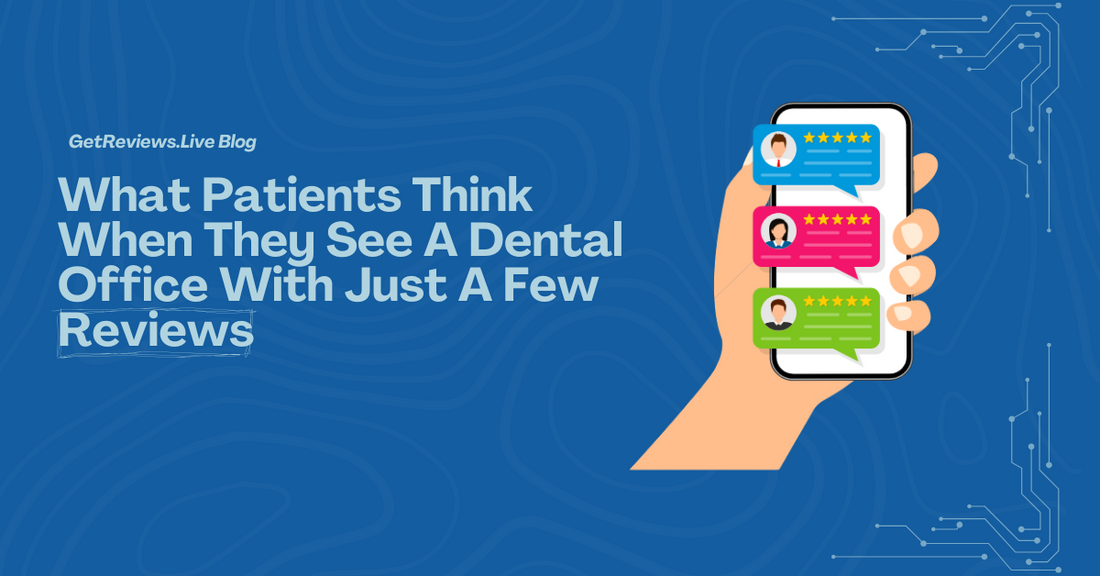 Illustration of a hand holding a phone showing star-rated reviews, used in a GetReviews.Live blog about What Patients Think When They See A Dental Office With Just A Few Reviews