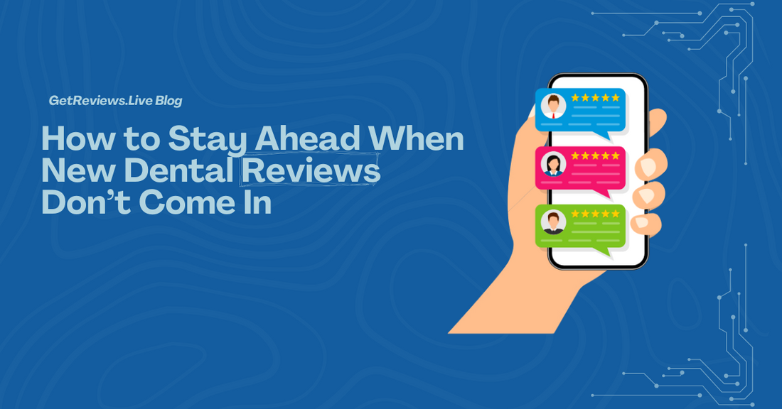Illustration of a hand holding a phone showing star-rated reviews, used in a GetReviews.Live blog about How to Stay Ahead When New Dental Reviews Don’t Come In