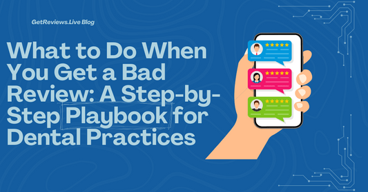 Illustration of a hand holding a phone showing star-rated reviews, used in a GetReviews.Live blog about What to Do When You Get a Bad Review: A Step-by-Step Playbook for Dental Practices