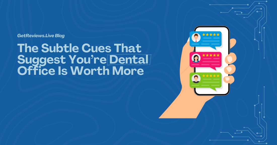 Illustration of a hand holding a phone showing star-rated reviews, used in a GetReviews.Live blog about The Subtle Cues That Suggest You’re Dental Office Is Worth More
